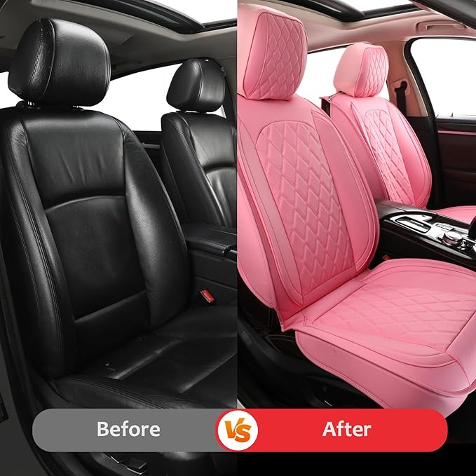 MIROZO Car Seat Covers,Leather Seat Cover Waterproof Automotive Seat Covers Full Set Car Seat Protector Seat Cover Set Vehicle Cushion Cover for Sedan, Truck and SUV (Full Set, Pink