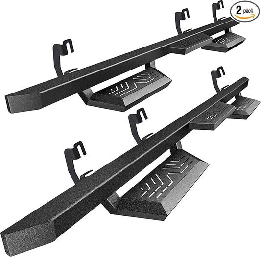 PZ Double Cab Drop Down Side Steps Running Boards Compatible with 2007-2019 Chevy Silverado 2500HD 3500HD, Black Heavy Duty Carbon Steel Truck Step Rails Nerf Bars
