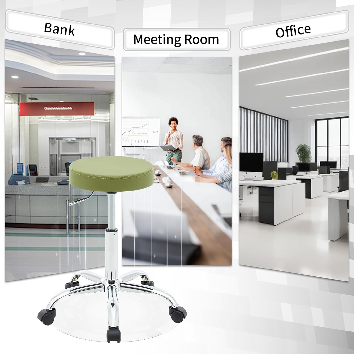 Office Drafting Chair, Adjustable Drafting Stool on Wheels 19.5’’-26.6’’, Green Salon Rolling Chair (Green)