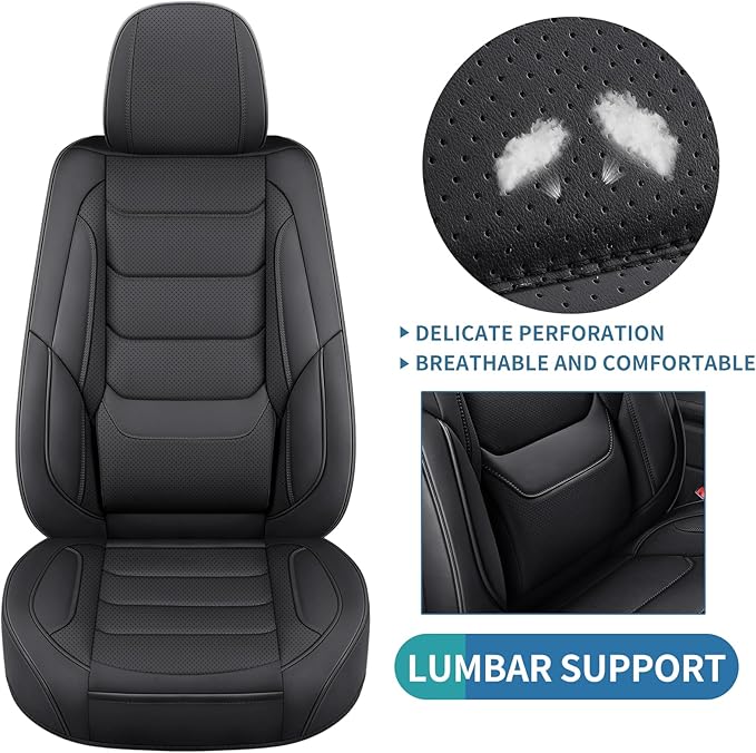 Leather Car Seat Covers Full Set Breathable Automotive Seat Covers Waterproof Seat Protectors Universal Fit for Most Automotive Cars SUV Trucks(Black, Full Set)