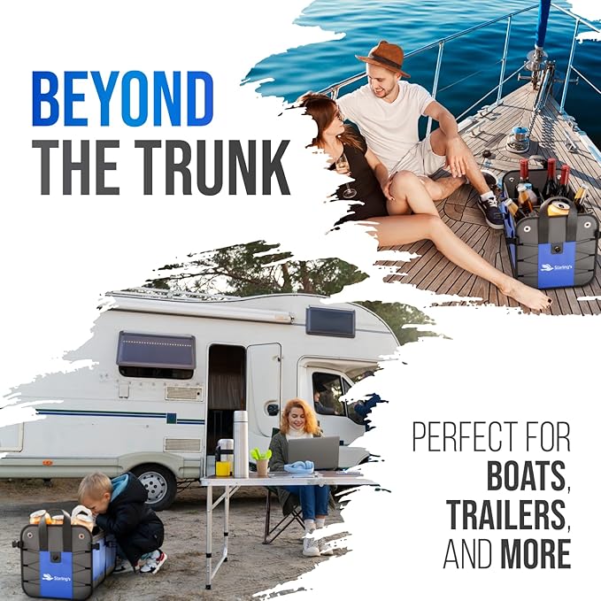 Car Trunk Organizer – Large Collapsible Storage Box with Adjustable Compartments – Heavy-Duty Cargo Organizer for SUV, Truck & Car – Non-Slip Waterproof Trunk Storage Bin for Groceries & Tools