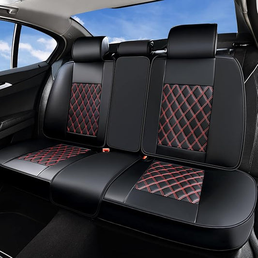 Huidasource Rear Seat Cover, Automotive Interior Car Back Seat Cover Protector Universal Fit for Most Cars Sedan SUV Pickup Truck, Back Seat Car Cover Fit for Altima Mazda Hyundai(Back Row/Black&Red)