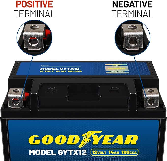 Goodyear GYTX12-12 Volt 14 AH, 190 CCA, Rechargeable High-Performance, Maintenance Free, SLA - AGM Battery for Motorcycle, ATV, UTV, 4-Wheeler, Snowmobile, Watercraft and more!