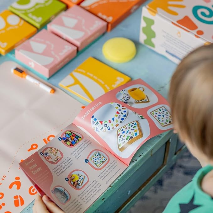 Sculpd Kids Mosaic Kit, Painting Craft Set for Kids Age 4-6, Pottery, Includes Mosaic Tiles, 1 Tangram Tile Game, 2 Bags of Plaster, Additional Crafting Supplies & 1 Mirror, Montessori Education