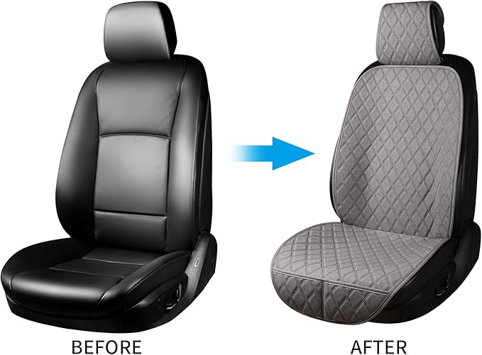 ENOGE Front Car Seat Covers, Linen Car Seat Cover, Driver Seat Protector with Soft & Breathable Cloth Fabric for All Seasons Universal Fits Most Automotive, Van, SUV, Truck (Gray, 2 Front)