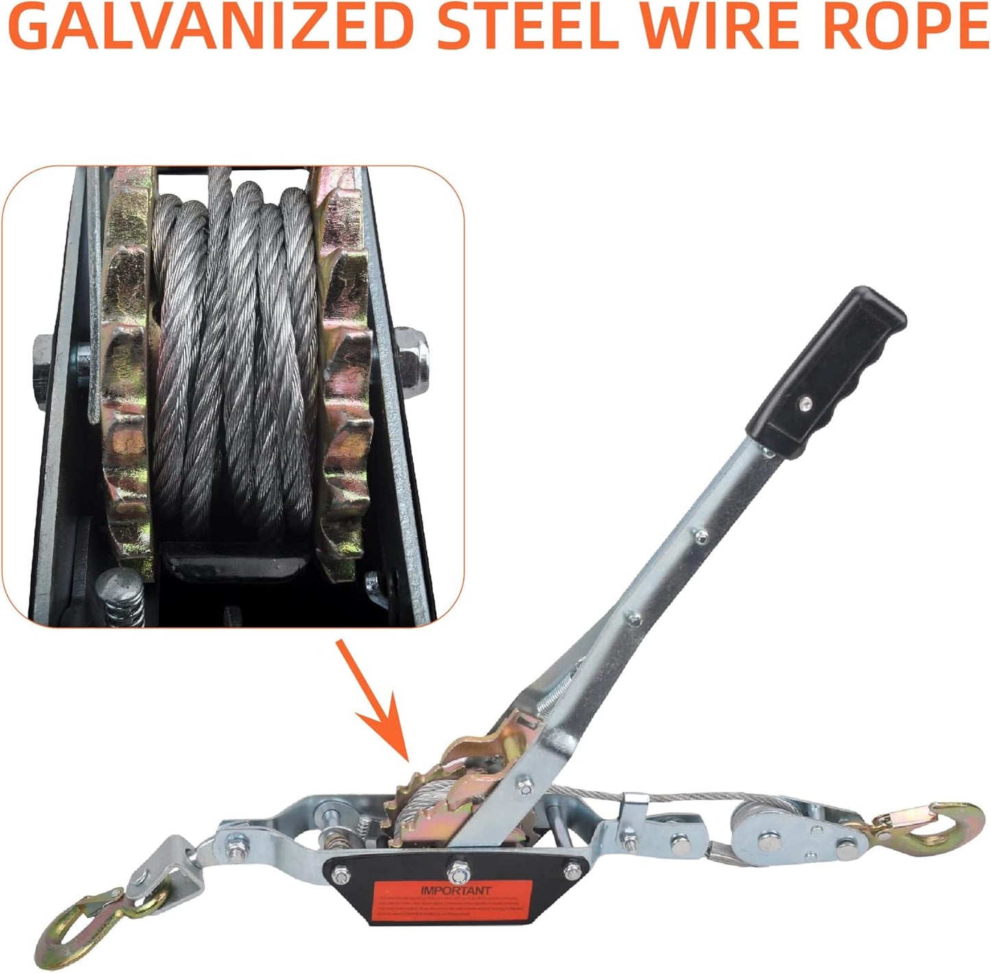 2 Ton Heavy Duty 2 Hook Steel Cable Dual Gear Power Puller Come Along Chain Winch Ratchet Tool, Automotive Hoist Hand Winch Cable Puller Stretcher Lift