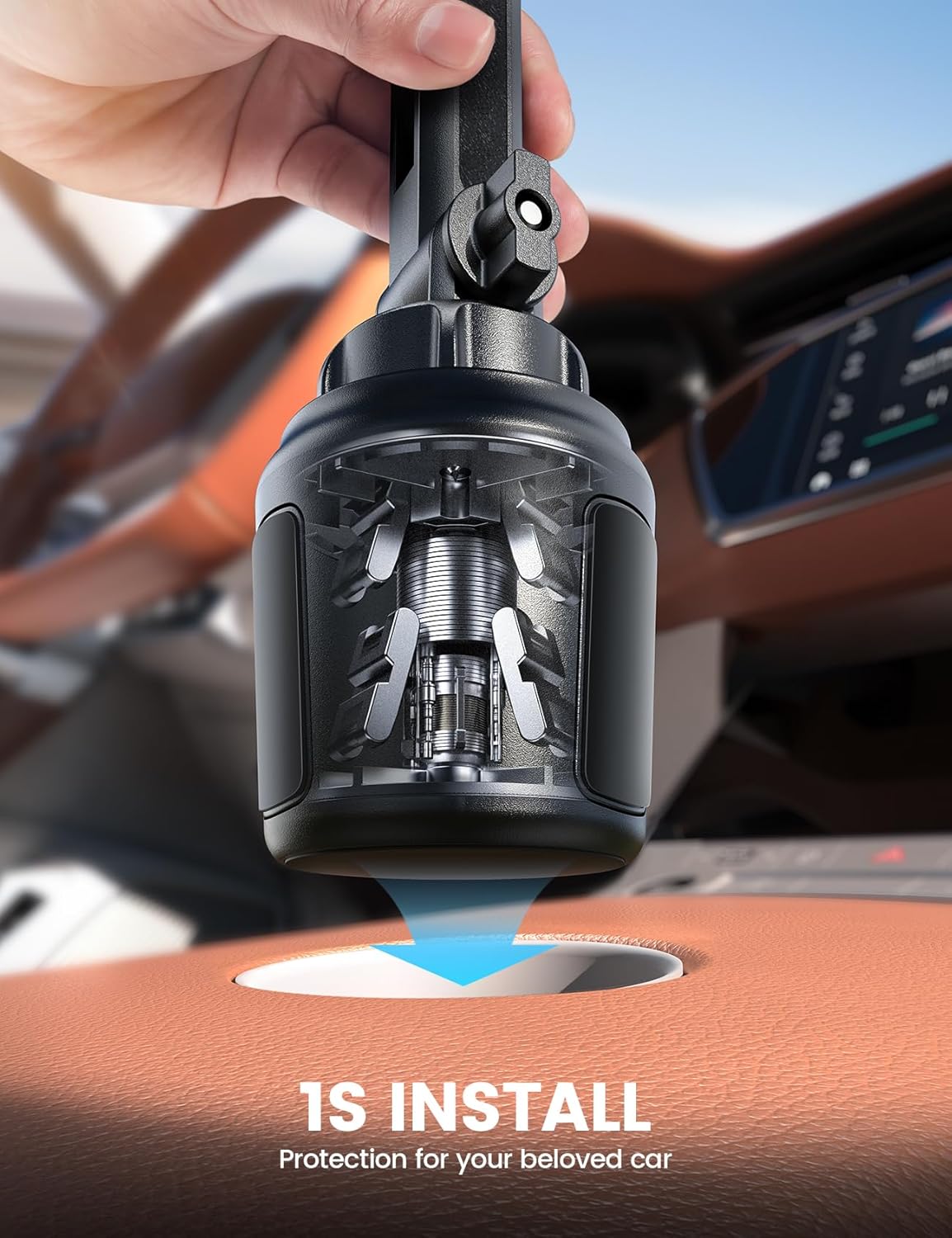 Lamicall Cup Phone Holders for Your Car, [Thick Cases Friendly] Universal Adjustable Car Cell Phone Mount for Truck Golf Cart iPhone 16 Galaxy S25 Ultra and All 4"-7" Smartphones