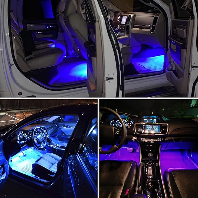 Nilight 4PCS USB Interior Car Lights 48 LEDs RGB LED Strips Lights with App Control Music Sound Active Mode Under Dash Footwell Ambient Lights 2 Line Design for Car Truck ATV UTV, 2 Years Warranty