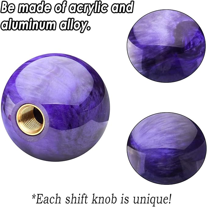 Round Ball Shift Knob Universal Marble Style Gear Shift Knob 5 6 Speed for Manual Automatic Vehicles with Adapters (Purple)