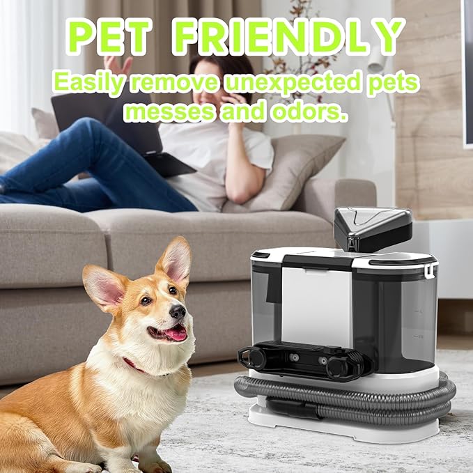 Portable Carpet & Upholstery Cleaner, Deep Cleaning for Rugs, Couch, Curtain, Car Interiors Stains, Pet & Family Friendly, 800W high-performance motor 21Kpa 120V (White)