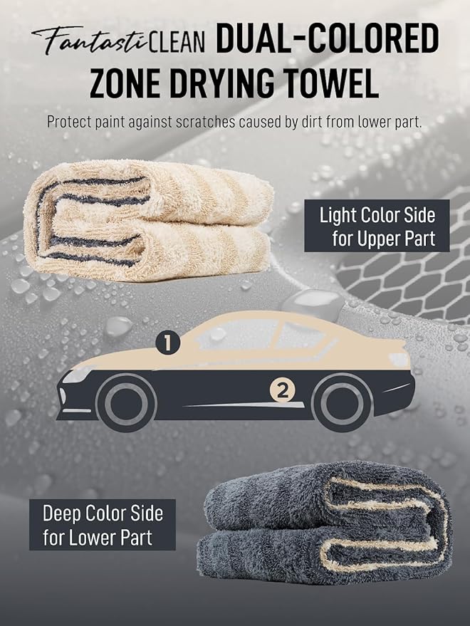 Fantasticlean Large Car Drying Towel- 26‘’ by 20'', 2 Pack-Premium Microfiber Cleaning Cloth with Twisted Loop & Coral Fleece, Ultra Absorbent, Scratch-Free for Car Detailing
