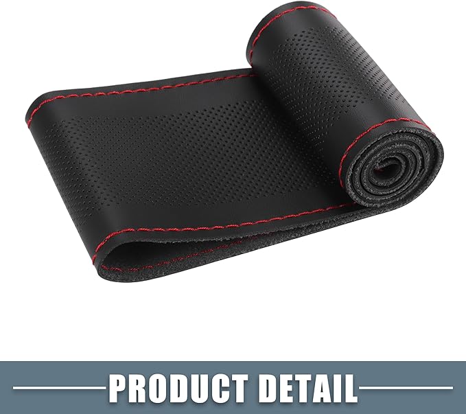 Car Hand Sewn DIY Steering Wheel Cover Breathable Comfortable 32-35cm Stitch on Wrap Cover Microfiber Leather Black Stitches Red