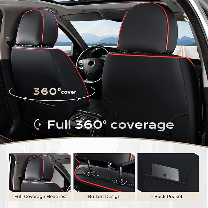 Coverado Car Seat Covers Full Set, Seat Covers for Cars, Waterproof Leather Automotive Seat Cover, Universal Car Interior Protectors Cushion for Most Cars