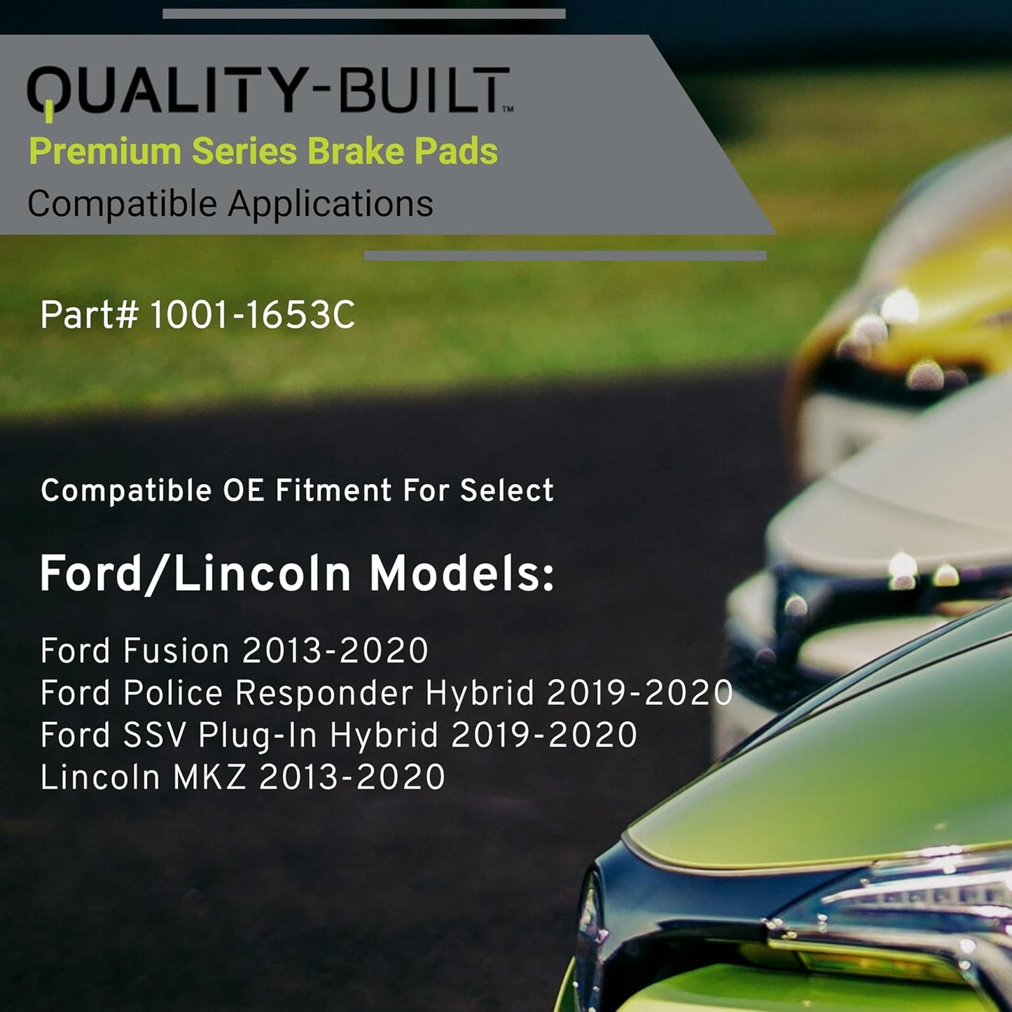 Premium Ceramic Front Brake Pads (1001-1653C) Compatible with Ford Fusion 2013-2020, Ford Police Responder Hybrid 2019-2020, Ford SSV Plug-In Hybrid 2019-2020, Lincoln MKZ 2013-2020