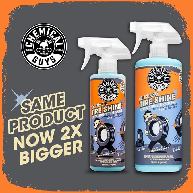 Chemical Guys Tire Kicker Sprayable Extra Glossy Tire Shine (Works on Rubber, Vinyl & Plastic) Safe for Cars, Trucks, Motorcycles, RVs & More, Extra Large Size 32 fl oz