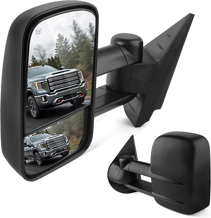 DWVO Towing Mirrors Compatible with 2007-2014 Chevy Silverado GMC Sierra 1500/2500/3500 Yukon Power Heated Side Mirrors, Trailer Tow Mirrors A Pair