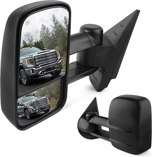 DWVO Towing Mirrors Compatible with 2007-2014 Chevy Silverado GMC Sierra 1500/2500/3500 Yukon Power Heated Side Mirrors, Trailer Tow Mirrors A Pair
