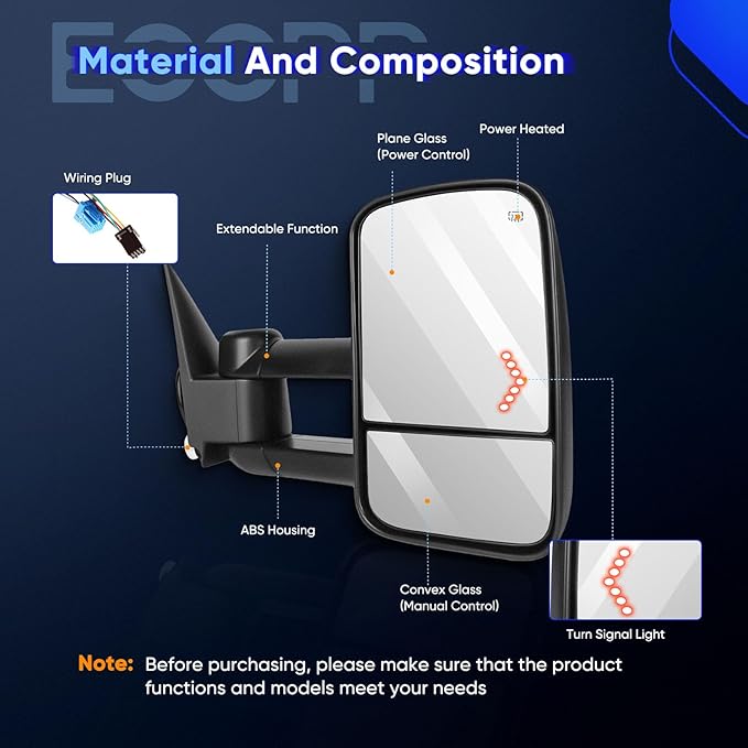 ECCPP Towing Mirror Fit 2005-2007 Silverado Sierra 1500 HD 2003-2006 Silverado Sierra 1500 2500 3500 Suburban 1500 Suburban 2500 Tahoe Yukon XL