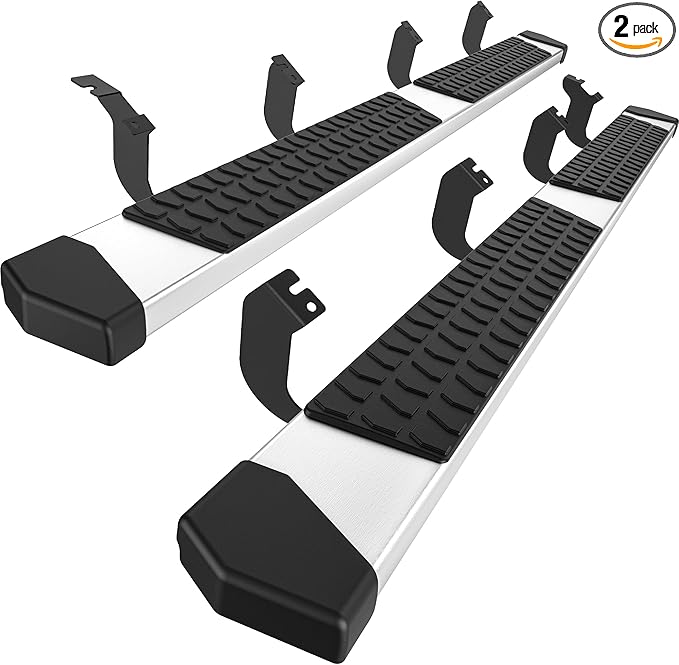 6 Inches Running Boards Side Steps Compatible with 2022 2023 2024 2025 Toyota Tundra Crewmax Cab 4 Full Size Doors, Silver Textured Aluminum Nerf Bars