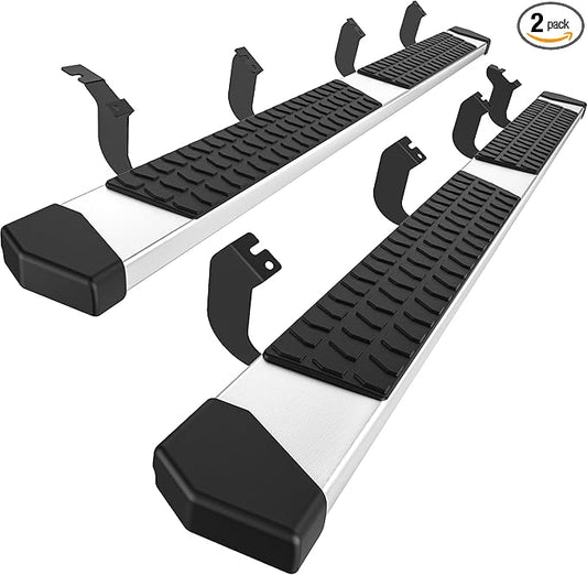 6 Inches Running Boards Side Steps Compatible with 2022 2023 2024 2025 Toyota Tundra Crewmax Cab 4 Full Size Doors, Silver Textured Aluminum Nerf Bars