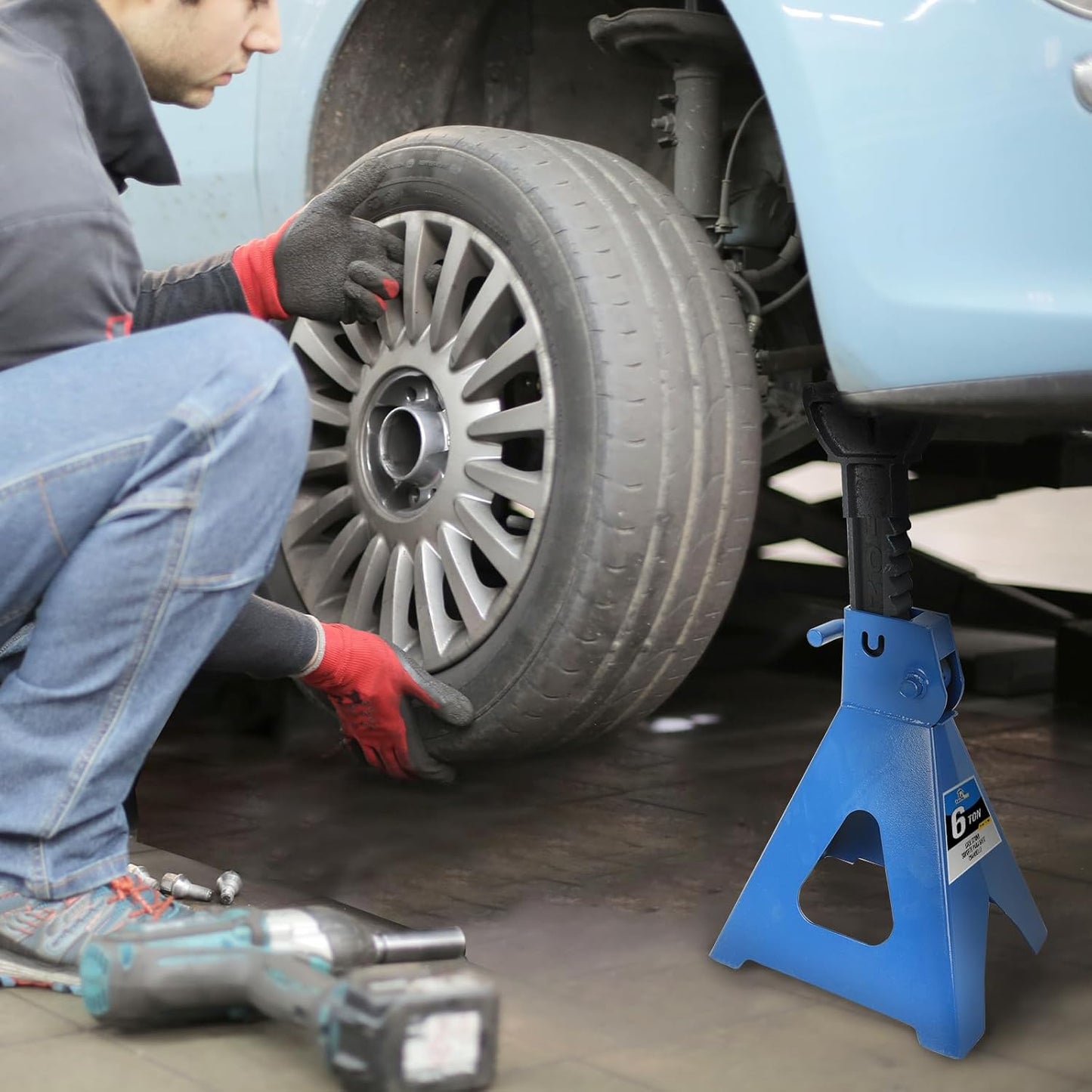 6 Ton (12,000 LBs) Automotive Jack Stands,Heavy Duty Steel Car Lifting Stand for Garages,Repair Shops,Adjustable Height 14.6"- 24",1 Pair