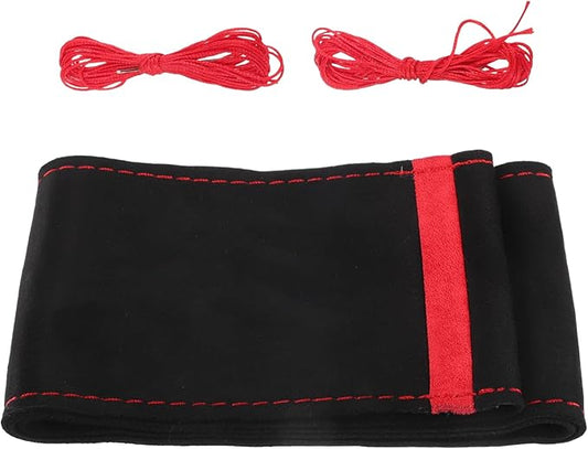 Car Hand Sewn DIY Steering Wheel Cover Breathable Comfortable 32-35cm Stitch on Wrap Cover Suede Red Black Stitches Red