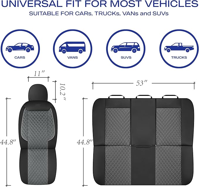 Skechers Car Seat Covers,Piping Luxury Faux Seat Covers,Waterproof Anti Slip Car Seat Protector Full Set,Car Accessories Airbag Universal Fit for Most Cars,Vans,Trucks,SUV,Gray