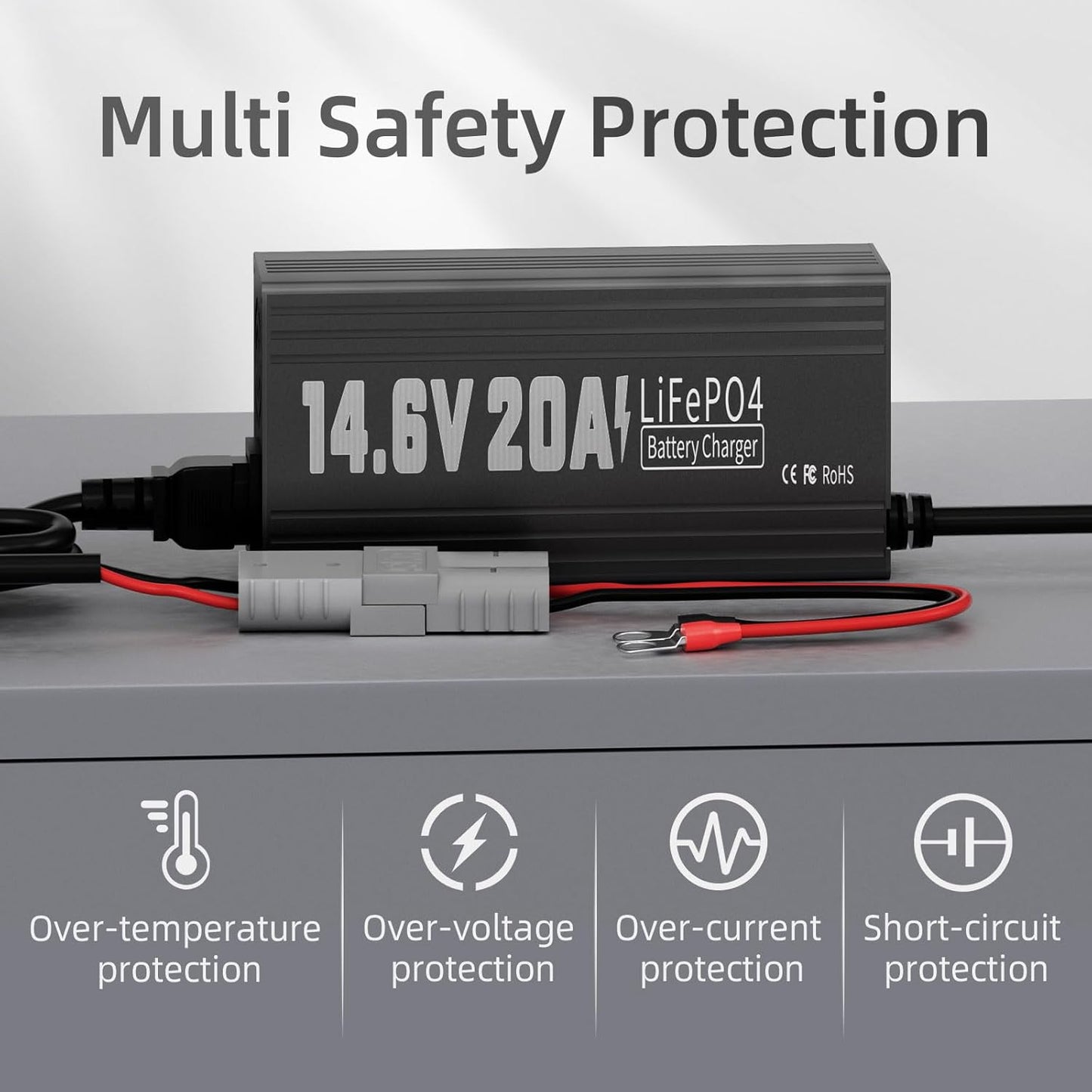 12V 20A Lithium Battery Charger, 14.6V LiFePO4 Battery Charger AC-DC Fast and Smart Charger with Anderson Connector Led Indicator for Lithium LiFePO4 Deep Cycle Batteries of Home, Boat, RV