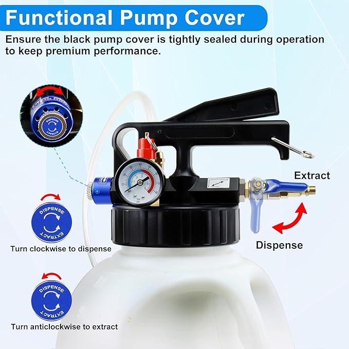 JoyFans 10L Pneumatic Transmission Fluid Pump Extractor and Dispenser, Gearbox Oil Transfer System Refill Fill Evacuator Tool Kit with 15PCS ATF Adapters for Most Garage Shop Vehicles