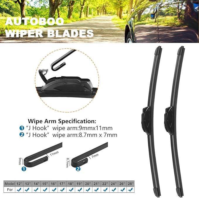 AUTOBOO 22" and 18" Windshield Wipers Blades (Pack Of 2),OEM Quality Premium All-Seasons Wiper blades,Stable and Quiet Armor wiper blades