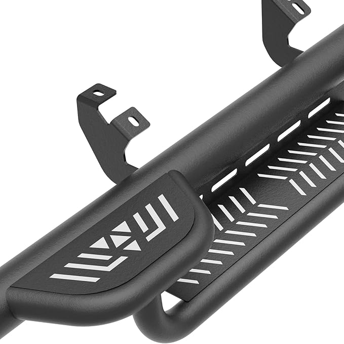 Three Raised Steps Running Boards Side Steps Compatible with 2024 2025 Toyota Tacoma Double Cab & Crew Cab, Heavy-Duty Carbon Steel Bolt-on Nerf Bar Side Rails Rock Sliders (4 Full-Size Doors)