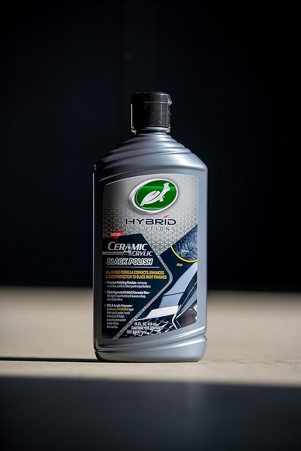 Turtle Wax 53448 Hybrid Solutions Ceramic Acrylic Black Polish and Wax Formulated for Black Car Paint, Removes Surface Scratches and Swirl Marks, Provides Water Repellency, 14 oz. (Pack of 1)