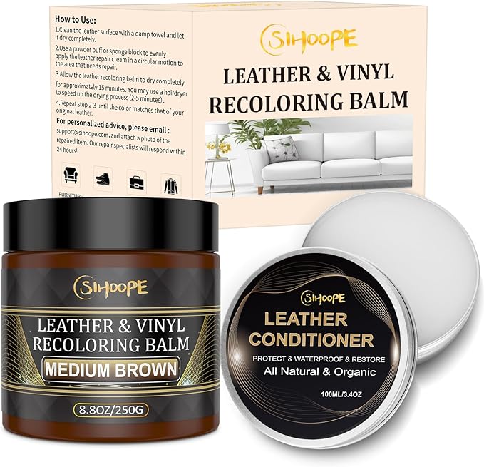 8.8oz Leather Recoloring Balm with 100ml Mink Oil,Medium Brown Leather Repair Kit for Furniture,Leather Repair Cream,Leather Scratch Repair for Car Interior,Leather Conditioner for Couch