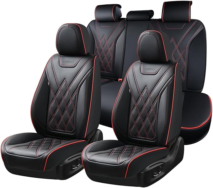 Coverado Car Seat Covers Full Set, Seat Covers for Cars, Front Seat Covers and Back Seat Cover Waterproof Leather Automotive Seat Cover, Universal Car Interior Protectors Cushion for Most Cars