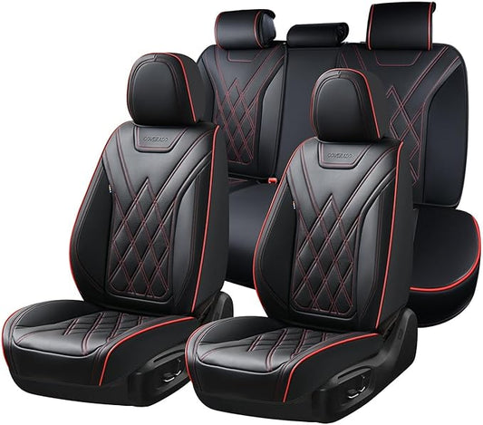 Coverado Car Seat Covers Full Set, Seat Covers for Cars, Front Seat Covers and Back Seat Cover Waterproof Leather Automotive Seat Cover, Universal Car Interior Protectors Cushion for Most Cars