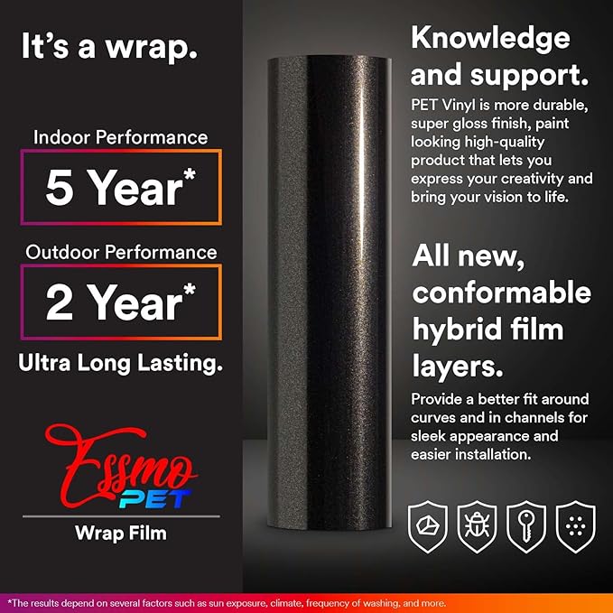 1.6FTx5FT PET Super Gloss Metallic Rose Black High Glossy Vinyl Wrap Auto Car Sticker Decal Film Sheet Bubble Free Air Release Technology with Tool Set