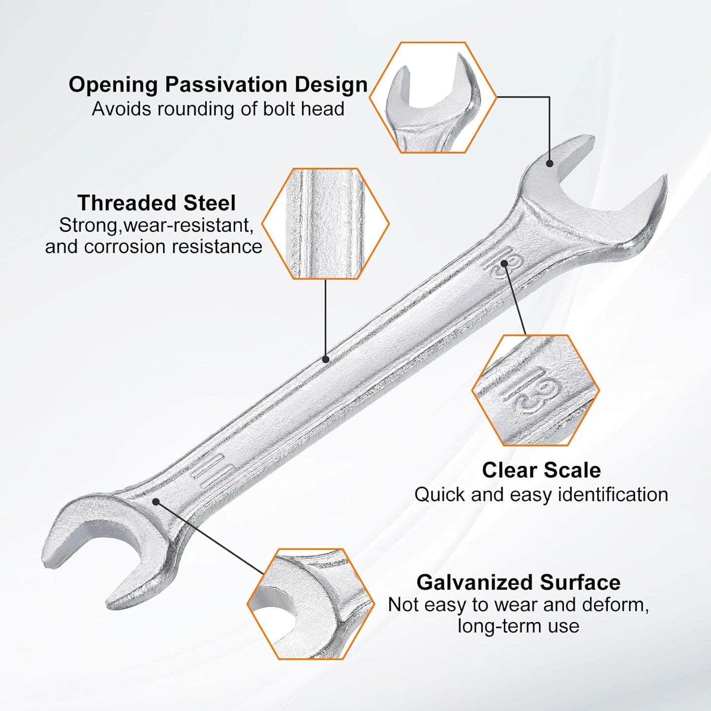 HARFINGTON 2pcs Double Open End Wrench 11mm x 13mm Metric 15 Degree Offset Angle Small Flat Head Wrench Galvanizing Open Ended Spanner for Automotive Repair Furniture Assembly