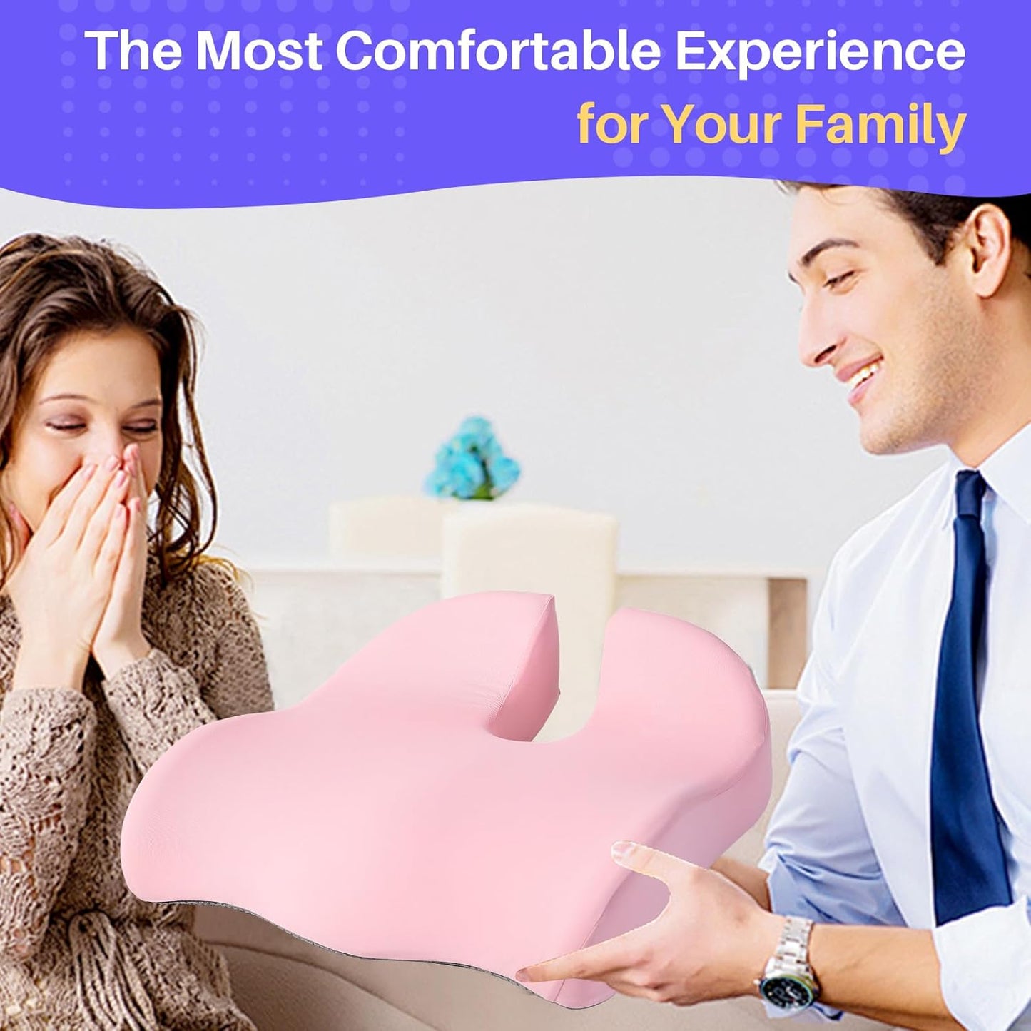 Seat Cushion for Office Chair, Large Thick Seat Cushion for Tailbone Pain Relief, Sciatica & Back Support, Memory Foam Office Chair Cushion for Long Sitting, Coccyx Cushion for Car, Wheelchair (Pink)