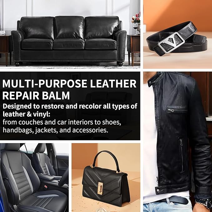 Leather Recoloring Balm and Leather Repair Kit for Furniture, Black Leather Restorer for Couches, Furniture, Car Seats, Leather Paint & Stain for Sofa, Chairs, Bags, and More