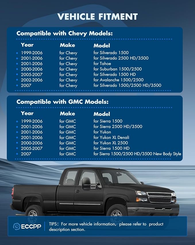 ECCPP Tow Mirrors Manual Telescoping Towing Mirrors Pair Replacement fit for 1999-2006 for Chevy for Silverado for GMC for Sierra Driver and Passenger Side Manual Control No Heated and Light Black