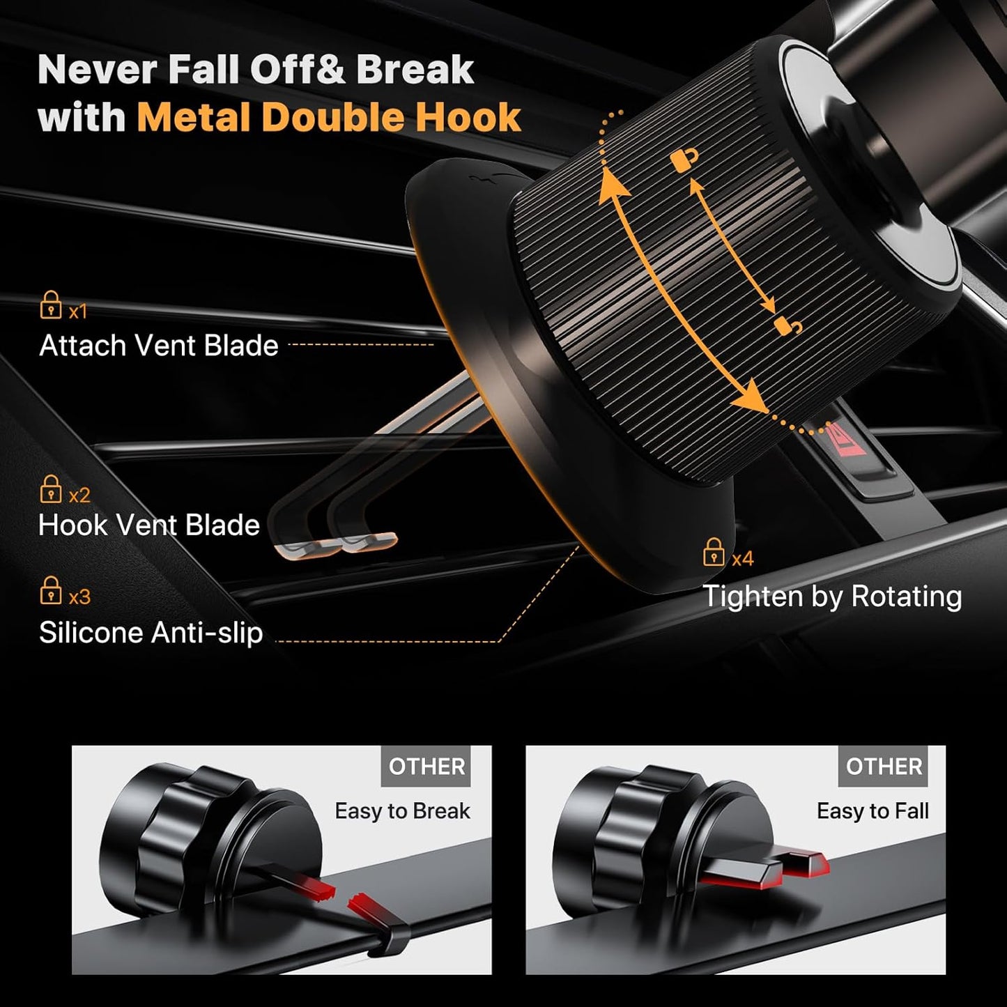 Miracase Phone Holders for Your Car with Metal Hook Clip, Air Vent Cell Phone Stand Car Mount, Universal Automobile Cradle Fit for iPhone Android and All Smartphones, Dark Black