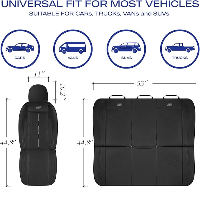 Skechers Car Seat Covers,Luxury Faux Leather Seat Covers,Waterproof Anti Slip Car Seat ProtectorFull Set,Car Accessories Airbag Universal Fit for Most Cars,Vans,Trucks,SUV,Black