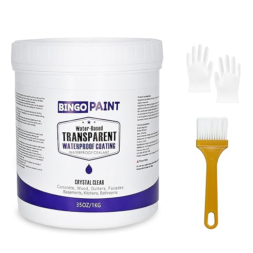 Transparent Waterproof Coating, BingoPaint Invisible Waterproof Agent Indoor & Outdoor Clear Sealant Water-Based Clear Sealant Roofs,Walls,Garden,Terraces,Shower,Window Sills,Concrete,35Oz