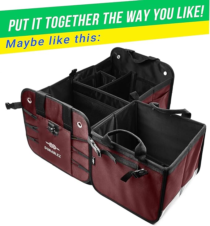 Large Car Trunk Organizer for SUV - Trunk Storage - Modular Configurable Detachable Collapsible - Minivan Truck Sedan Van - 3 Compartment XL, Cherry