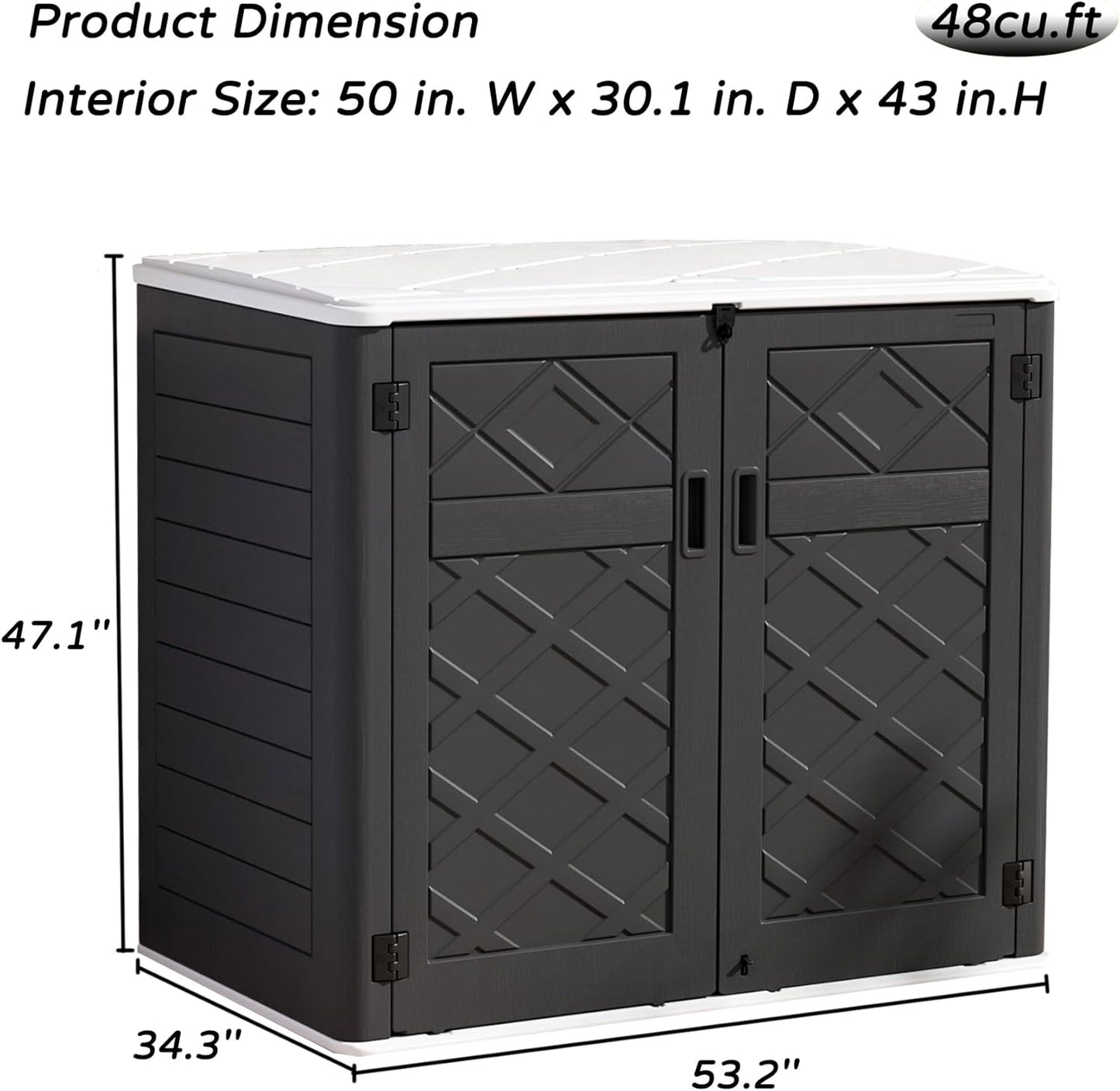 Resin Outdoor Storage Shed, 38 cu.ft Outdoor Storage Box Waterproof for Garden Tools, Patio Furniture, Trash Cans, Garage Storage, Lockable (Black)