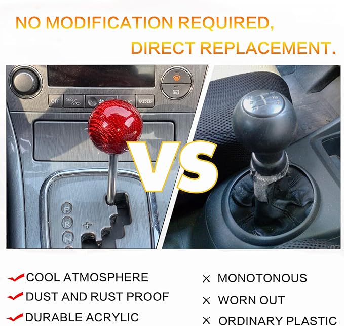 Round Ball Shift Knob 5 6 Speed Carbon Fiber Gear Shifter Knob for Manual Automatic Vehicles with Adapters M12x1.25 M8x1.25, M10x1.25, M10x1.5 (Red)