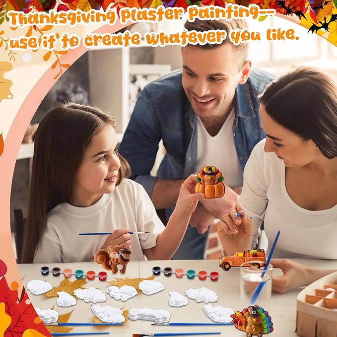 Foilswirl 24 Set Thanksgiving Turkey Ceramic to Paint Thanksgiving DIY Painting Kit Paint Your Own Fall Pumpkin Crafts Unpainted Turkey Figurine Plaster with Brushes Bags for Decor Party Favor Gifts