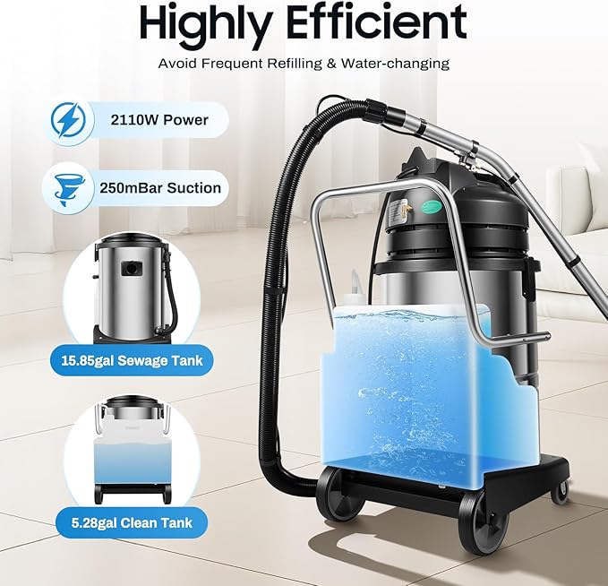 60L Carpet Cleaner Machine Deep Cleaner, 110V Commercial Carpet Cleaning Machine, Sofas Curtains Carpet Shampooer Machine Portable Carpet Cleaner, Floor Scrubber Machine Dust Extractor