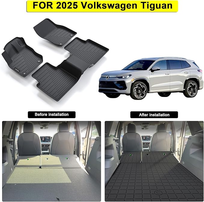 Floor Mats for 2025 Volkswagen Tiguan, 1st & 2nd Row Floor Liners & Cargo Liners & Backrest Mat TPE All Weather Protection for Volkswagen Tiguan Car Accessories