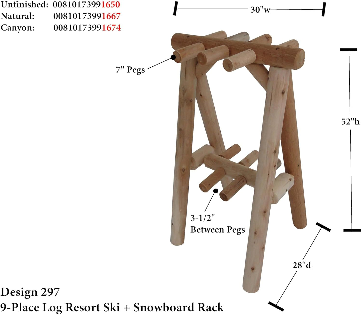 9-Place Freestanding Log Ski Rack Holder, Indoor & Outdoor Snowboard Racks, Standing Storage, Garage Racks for Snow Skis & Poles, Durable Snowboard Rack Garage Storage Organizer - Canyon Brown